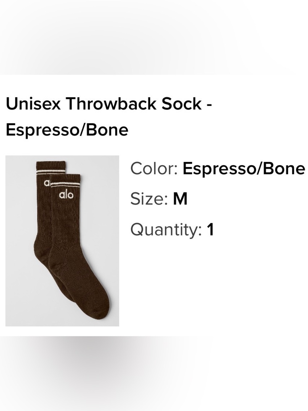 ALO Yoga unisex Crew Socks - Espresso Brown with White Logo